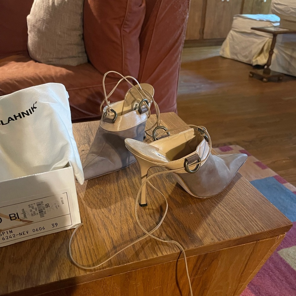 Manolo Blahnik heels with ankle ties. Original box